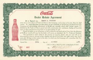 Coca-Cola Bottling Corporation (Coke) - 1926 dated Dealer Rebate Agreement - Famous Soda Company