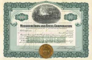 Missouri Iron and Steel Corporation - Stock Certificate