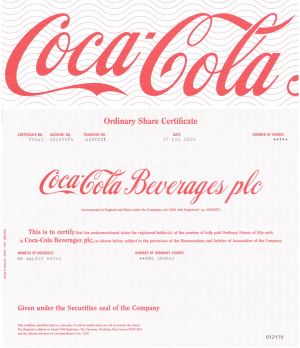 Coca-Cola Beverages plc (Coke) - 2000 dated Great Britain Stock Certificate