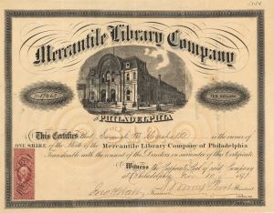 Mercantile Library Co. - 1870's dated Stock Certificate