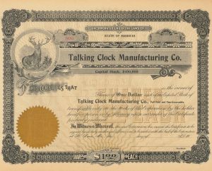 Talking Clock Manufacturing Co. - Stock Certificate