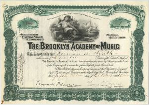 Brooklyn Academy of Music - 1900's dated Stock Certificate