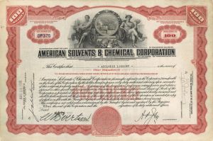 American Solvents and Chemical Corp. - 1930 or 1931 dated Stock Certificate