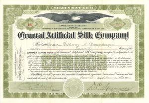 General Artificial Silk Co. - 1902 dated Stock Certificate