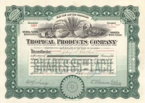 Tropical Products Co. - 1920-1922 dated Stock Certificate