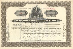 City Housing Corp. - 1937 dated Stock Certificate