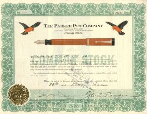 Parker Pen Co. signed by George Safford Parker - Autograph Stock Certificate