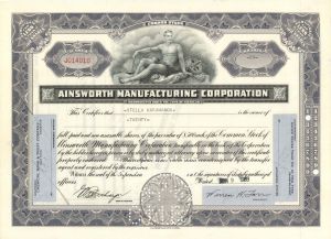 Ainsworth Manufacturing Corp. - 1933-1938 dated Stock Certificate