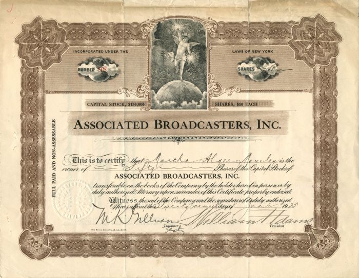 Associated Broadcasters, Inc. - Stock Certificate