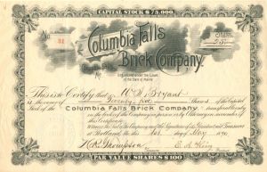 Columbia Falls Brick Co. - Stock Certificate