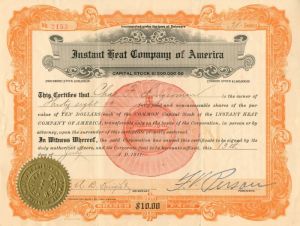 Instant Heat Co. of America - Stock Certificate