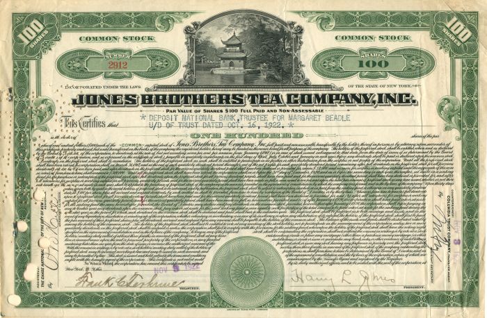 Jones Brothers Tea Co., Inc. - Stock Certificate