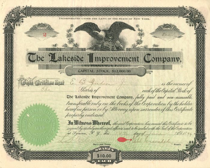 Lakeside Improvement Co. - Stock Certificate