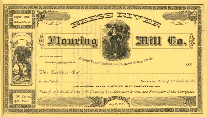 Reese River Flouring Mill Co. - Stock Certificate