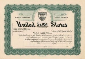 United 5¢ and 10¢ Stores - circa 1910's Unissued Stock Certificate - United 5 Cent and 10 Cent Stores