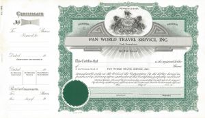 Pan World Travel Service, Inc. -Certificate Serial No.1 - Stock Certificate