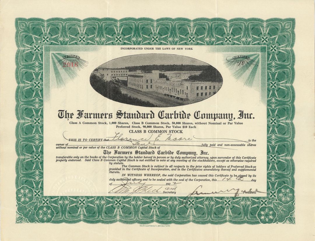 Farmers Standard Carbide Co., Inc. - Stock Certificate