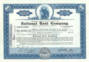 National Tool Co. - 1957 or 1959 dated Stock Certificate