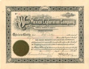 West Mexico Exploration Co. - Stock Certificate