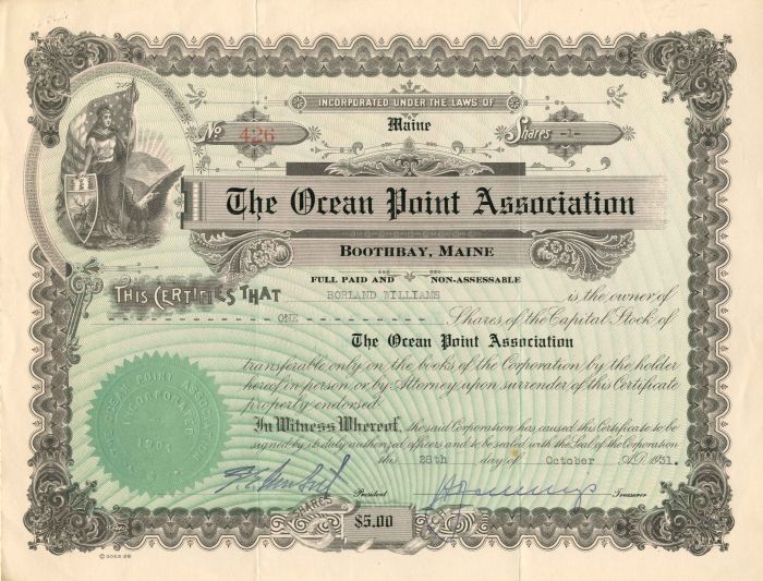 Ocean Point Association - Stock Certificate