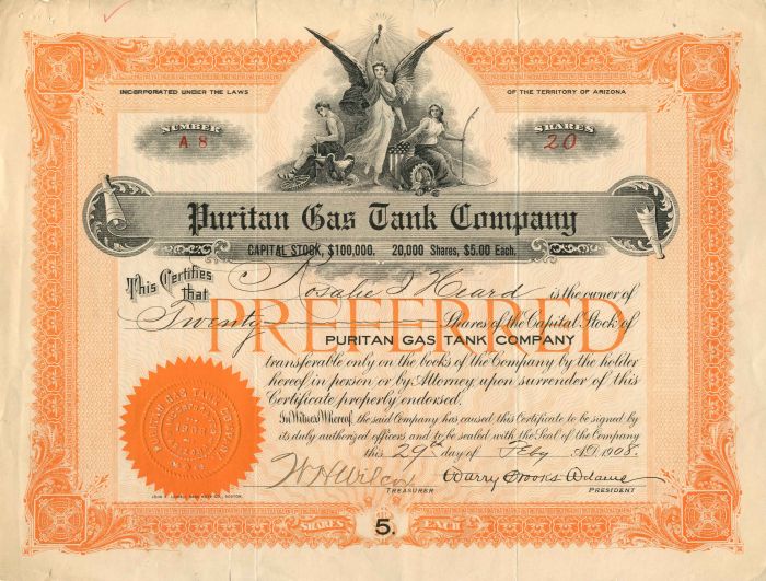 Puritan Gas Tank Co. - Stock Certificate