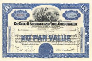 Ex-Cell-O Aircraft and Tool Corporation - 1933 dated Blue Stock Certificate - Later known as Ex-Cell-O Corporation