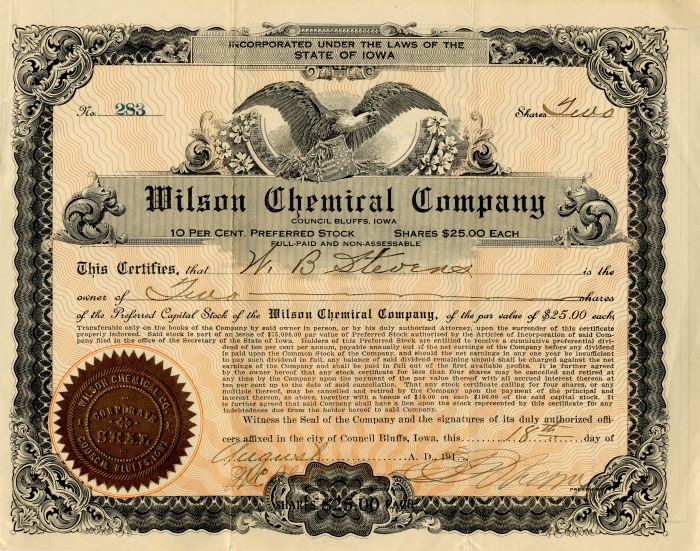 Wilson Chemical Co. - Stock Certificate