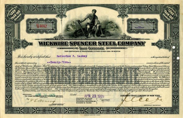 Wickwire Spencer Steel Co. - Stock Certificate
