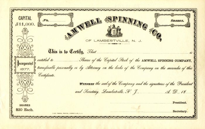 Amwell Spinning Co. of Lambertville, N.J.