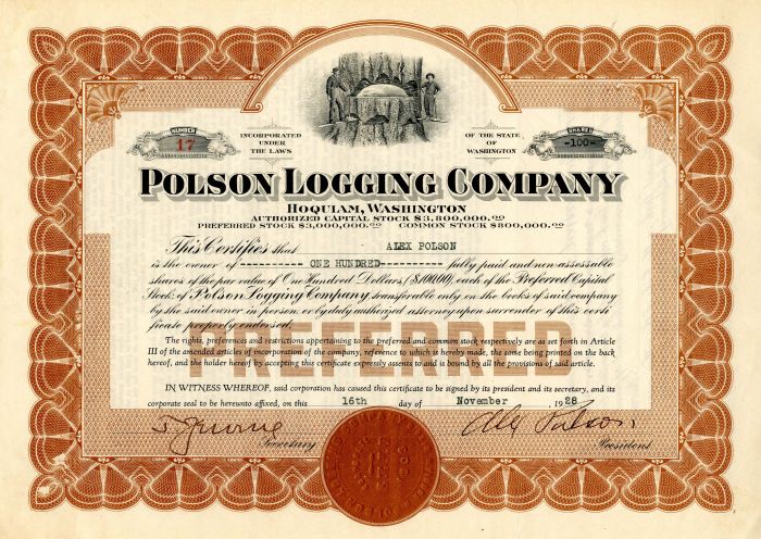 Polson Logging Co. - Stock Certificate