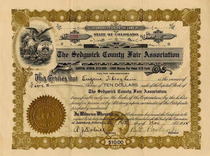 Sedgwick County Fair Association - Stock Certificate