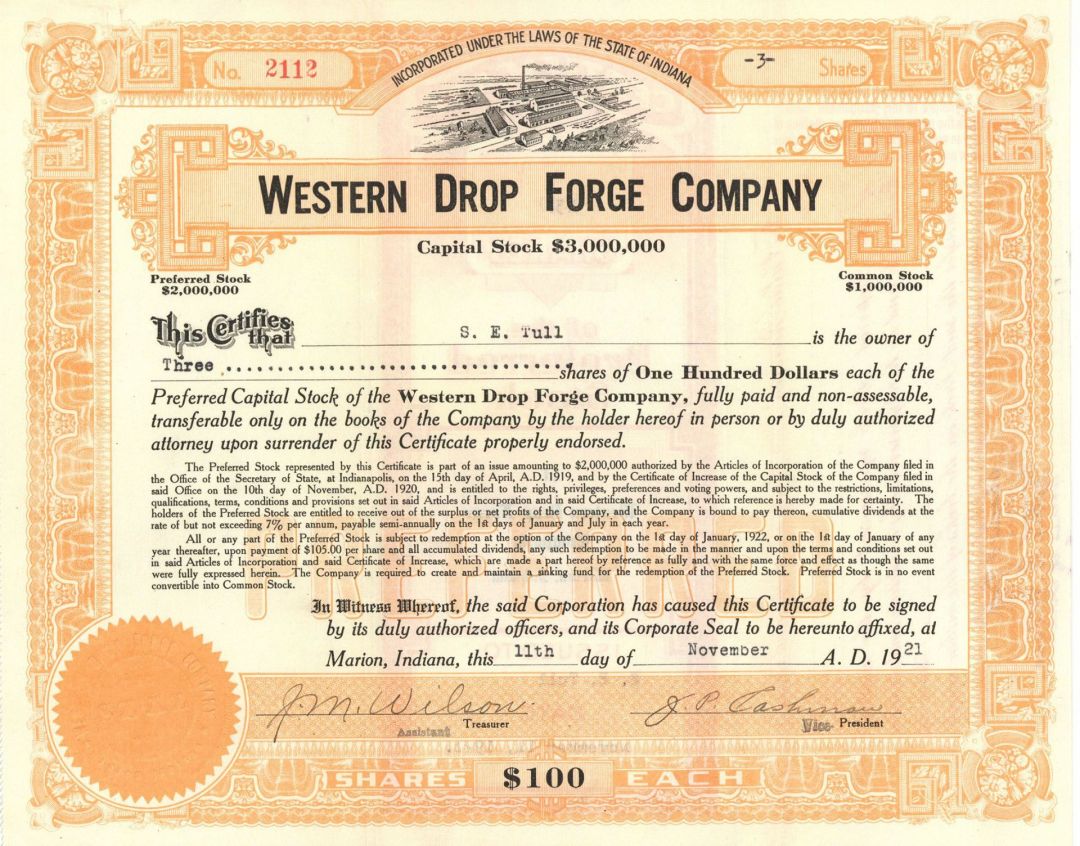 Western Drop Forge Co. - Stock Certificate