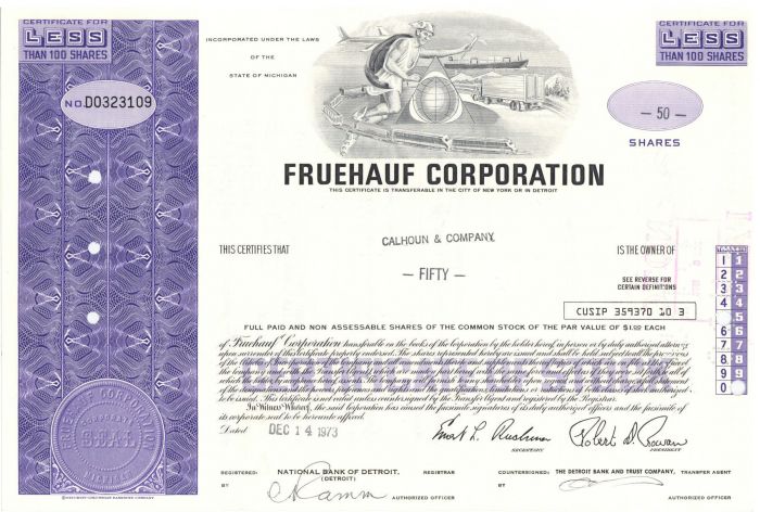 Fruehauf Corporation- Stock Certificate