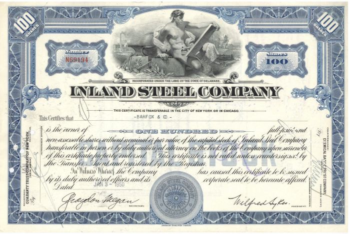 Inland Steel Co.- Stock Certificate