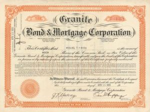 Granite Bond and Mortgage Corporation - Stock Certificate