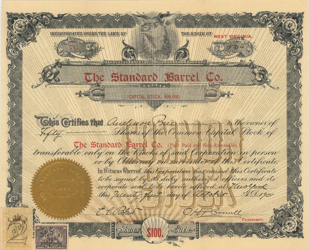 Standard Barrel Co. - Stock Certificate