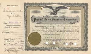 Portland Union Securities Corp. - 1927-1929 dated Stock Certificate