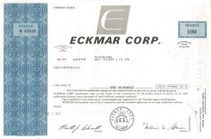 Eckmar Corporation - Stock Certificate
