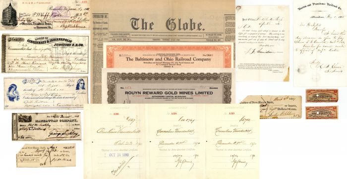 Mixed Group of Stocks, Transfers, Checks etc. - Stock Certificate