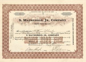 S. Matherson, Jr., Co. - 1904 dated Stock Certificate