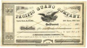 Pacific Guano Company - Popular Topic Bat & Bird Droppings 1868 dated Stock Certificate