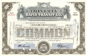 Twin City Rapid Transit Co. - Streetcar Railway Stock Certificate of Minnesota