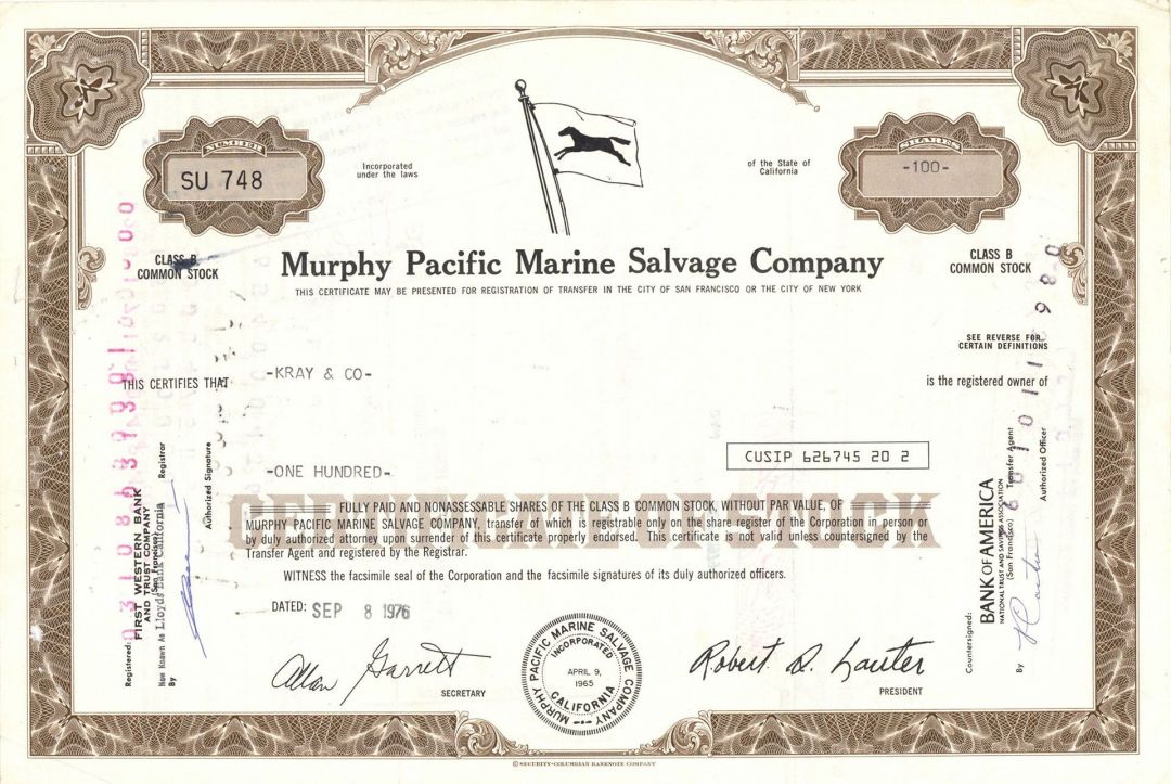 Murphy Pacific Marine Salvage Co. -  Stock Certificate