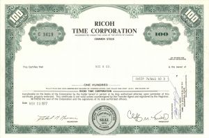 Ricoh Time Corp. -  Stock Certificate