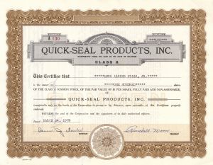 Quick-Seal Products, Inc. - Stock Certificate