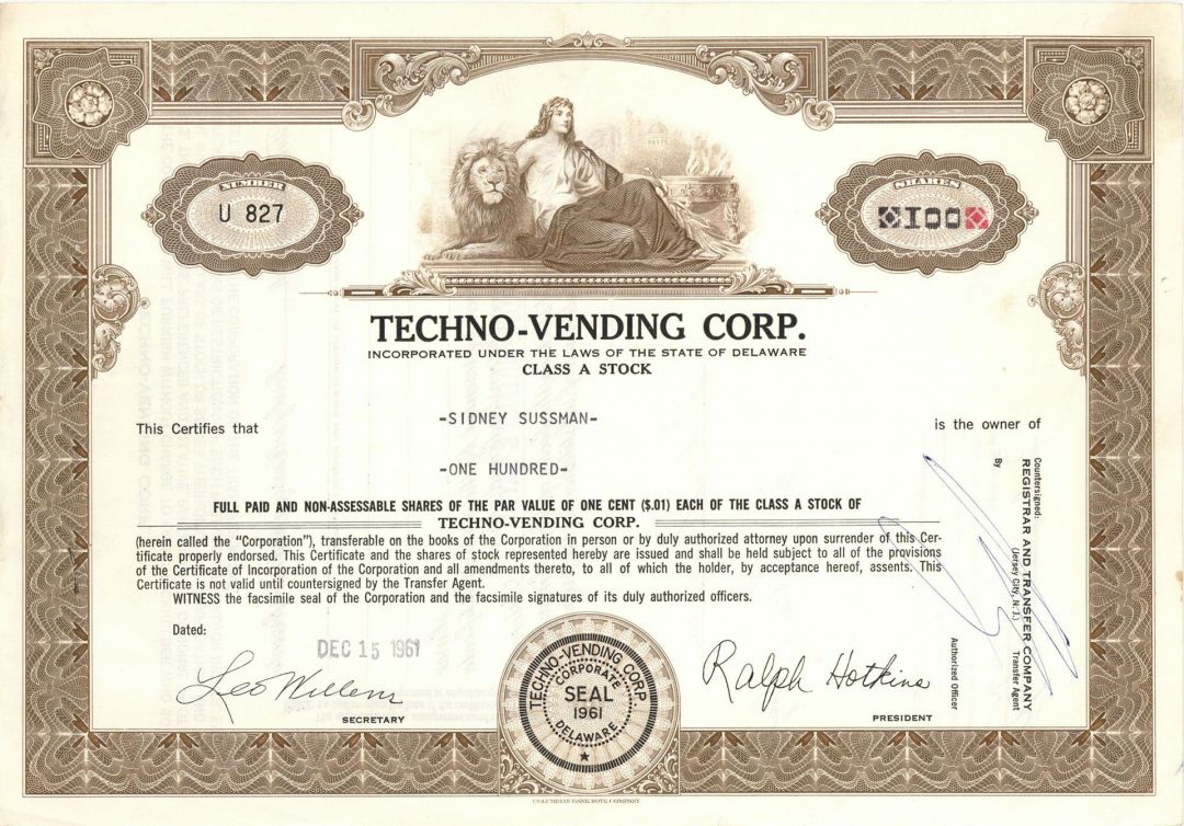 Techno-Vending Corp. - Stock Certificate