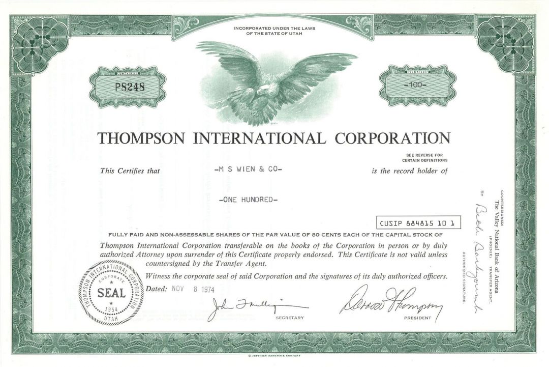 Thompson International Corp. - Stock Certificate