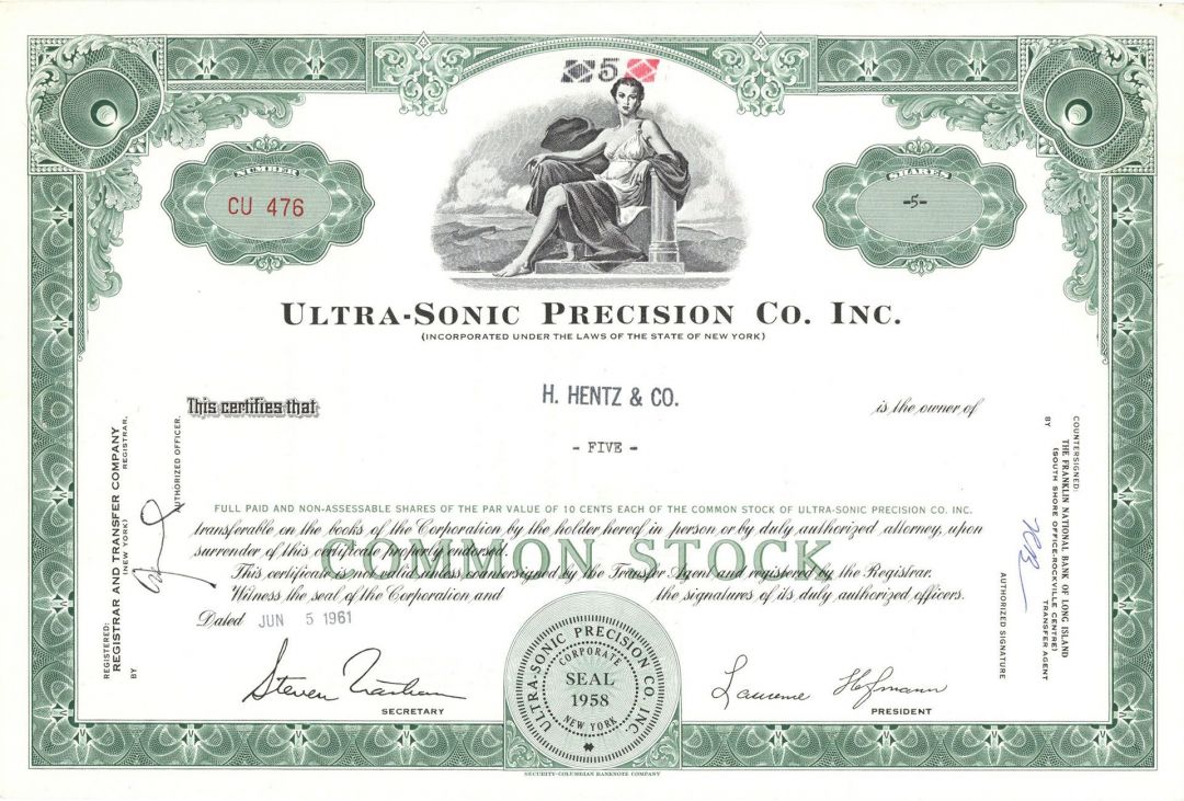 Ultra-Sonic Precision Co. Inc. - Stock Certificate