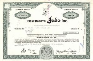 Jerome Mackey's Judo Inc. - Stock Certificate
