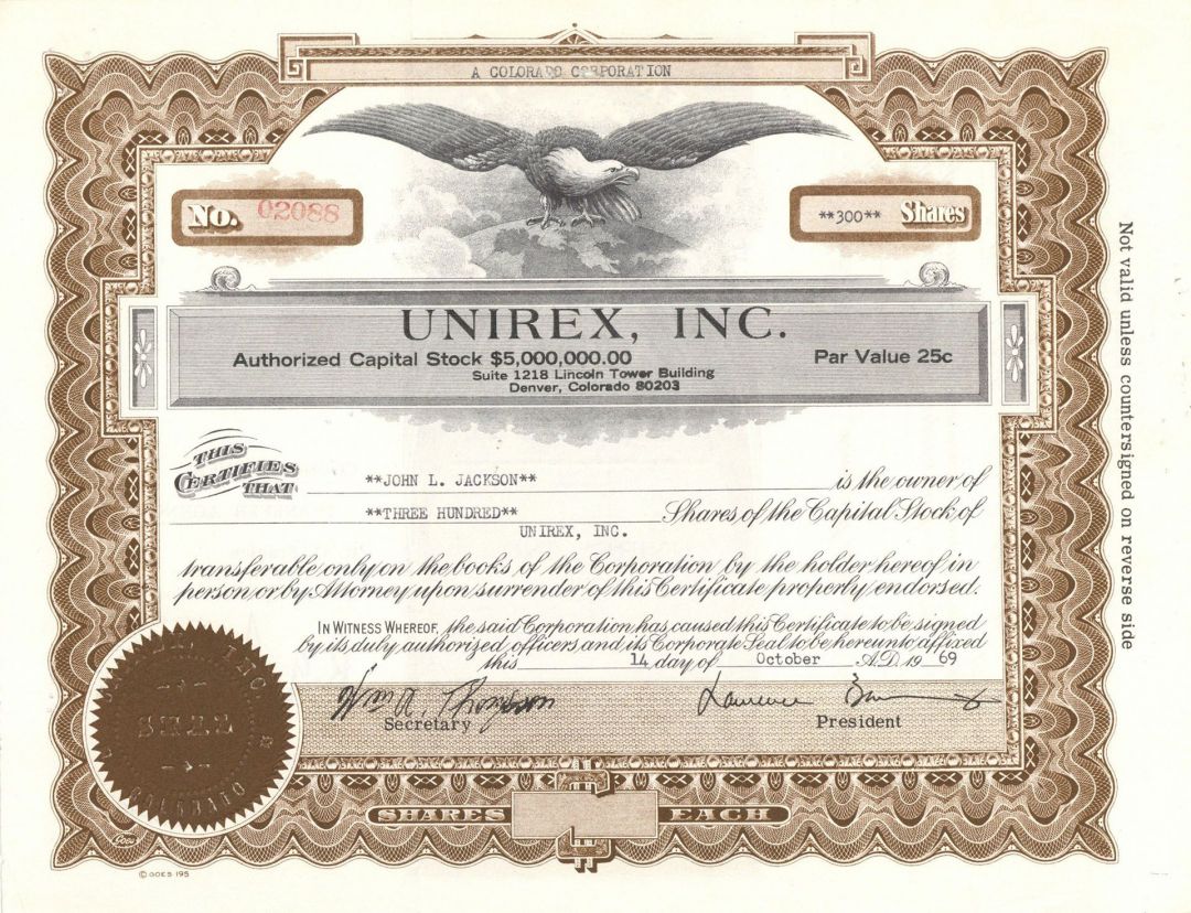 Unirex, Inc. - Stock Certificate